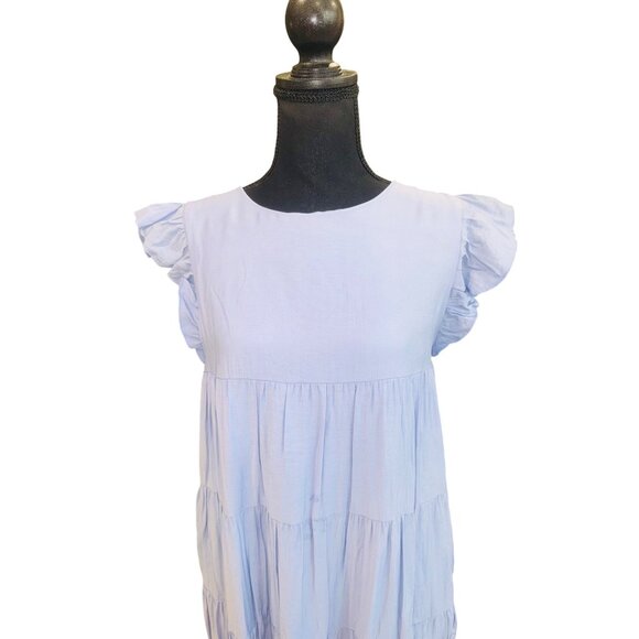 Vici X Destiny Powder Blue Tiered Maxi Dress Ruffle Sleeves Tie-Back M Cottage - Picture 5 of 12